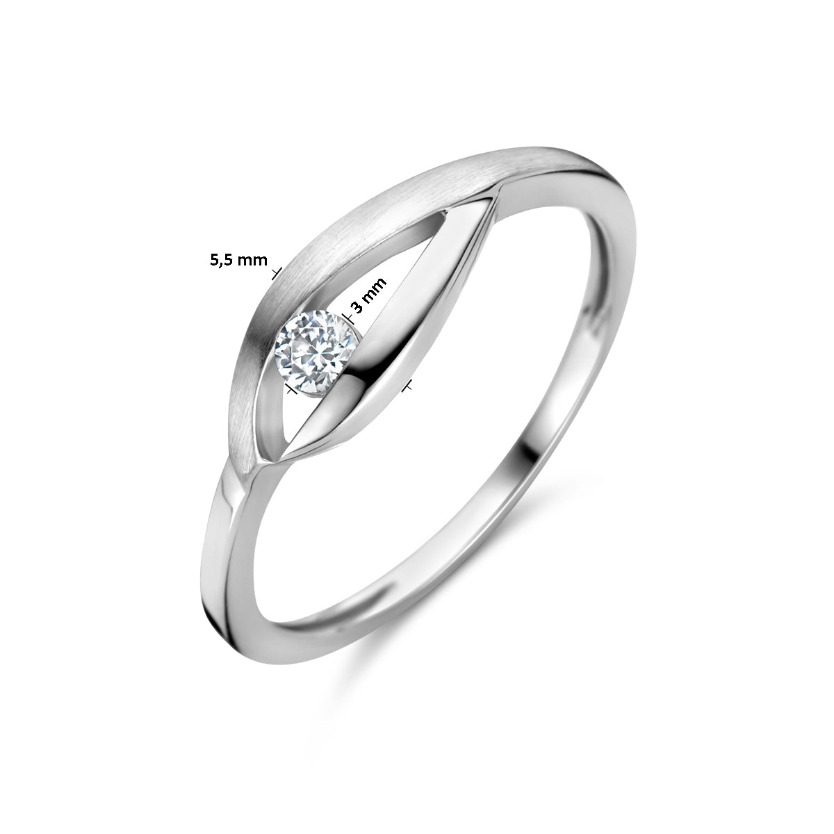 Ring druppel zirkonia poli/mat zilver gerhodineerd