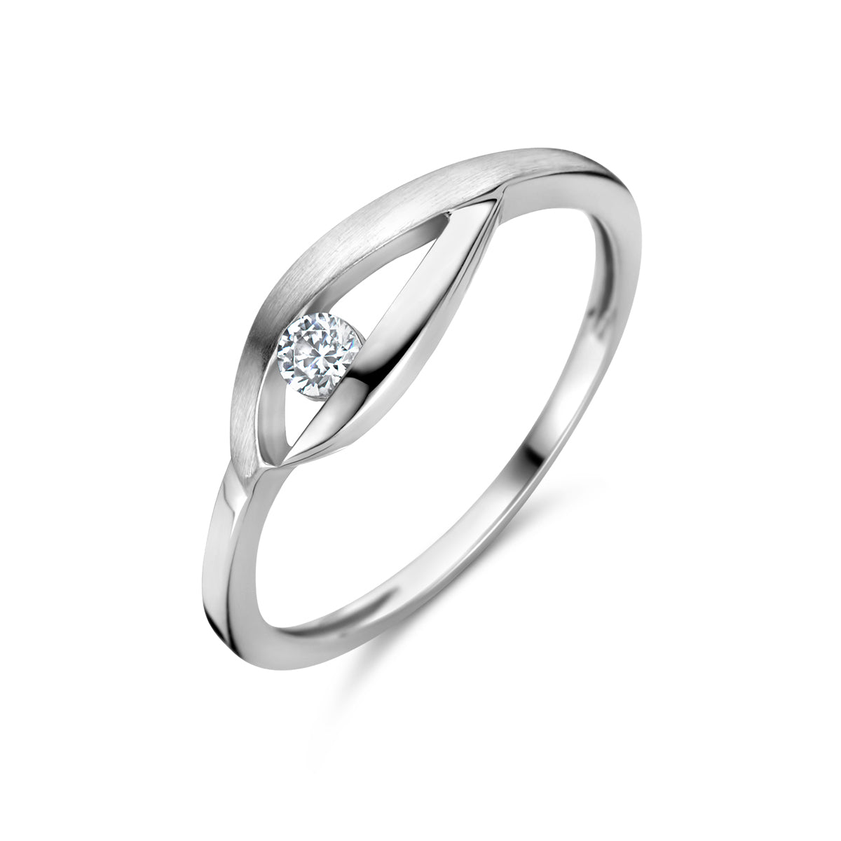 Ring druppel zirkonia poli/mat zilver gerhodineerd