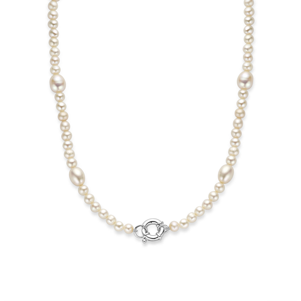 Collier parel barok 45 cm met groot springslot zilver gerhodineerd