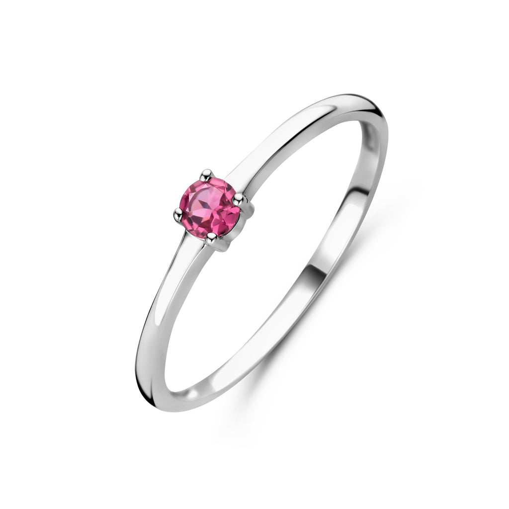 Ring met geboortesteen roze toermalijn oktober zilver gerhodineerd