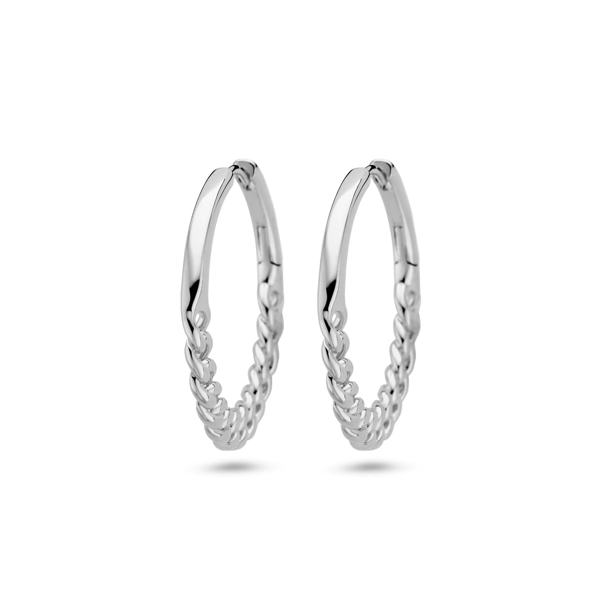 Klapoorringen schakelmotief zilver gerhodineerd