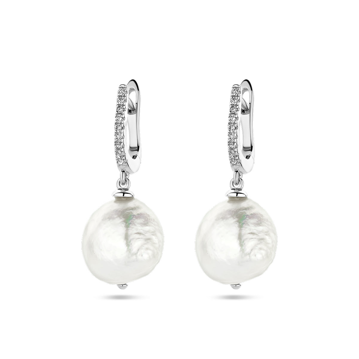 Klapoorringen met parel en zirkonia zilver gerhodineerd