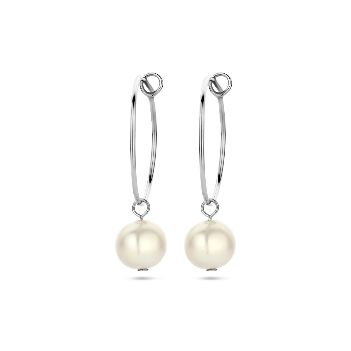 Oorringen parel zilver gerhodineerd
