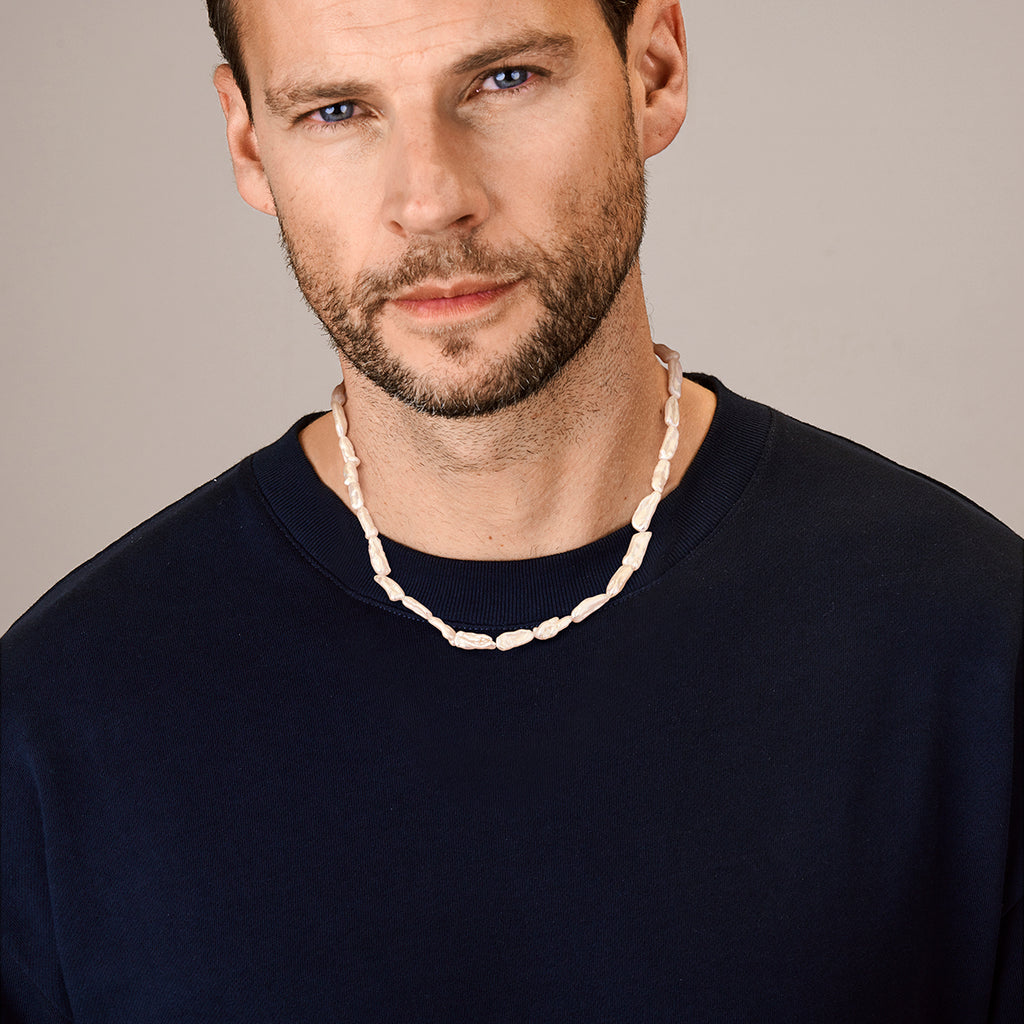 Collier parel barok 7,5 mm zilver gerhodineerd