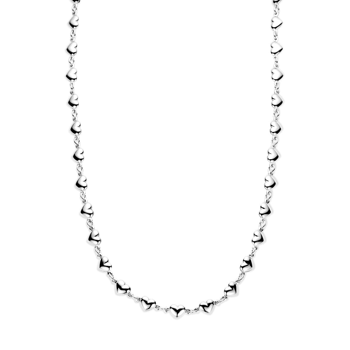 Collier hartjes 41 + 4 cm zilver gerhodineerd