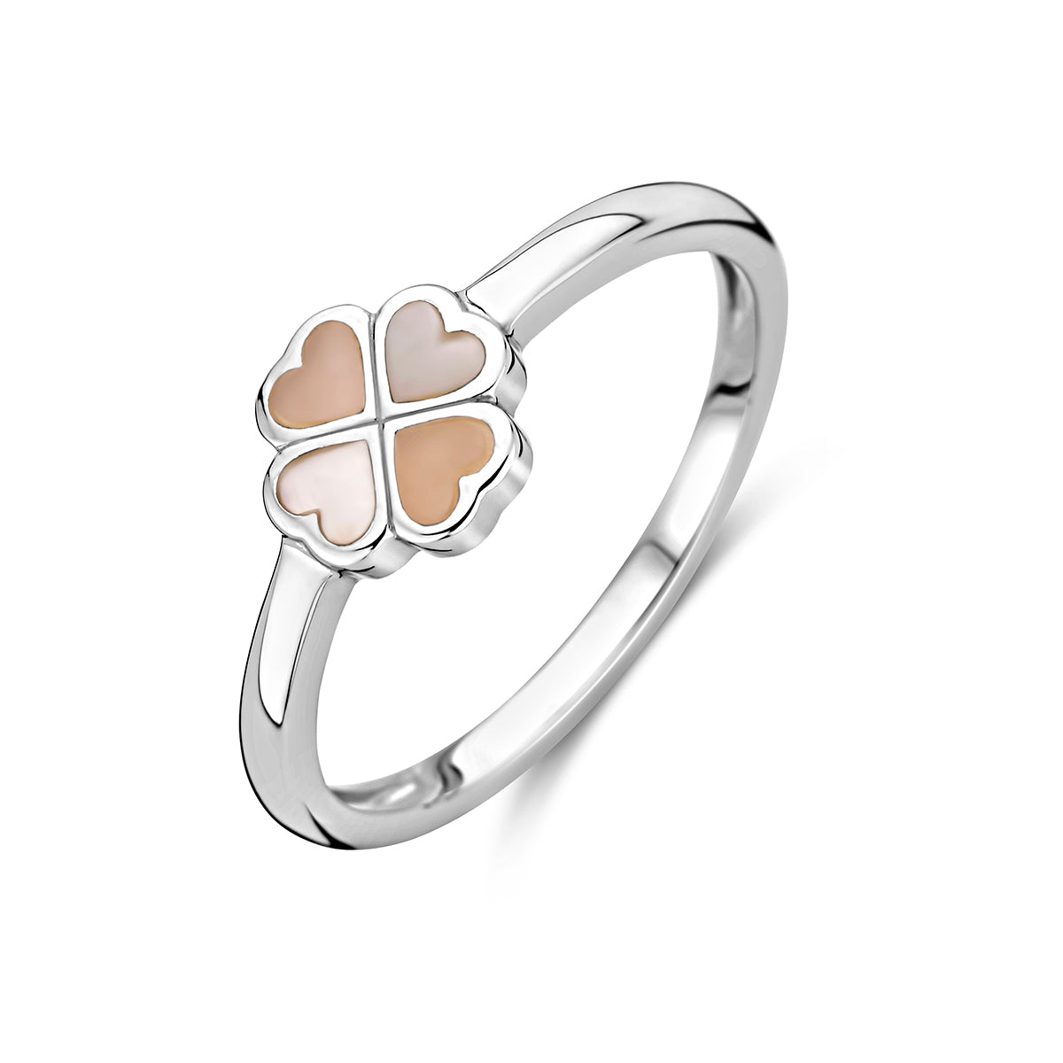 Ring klavertje parelmoer zilver gerhodineerd