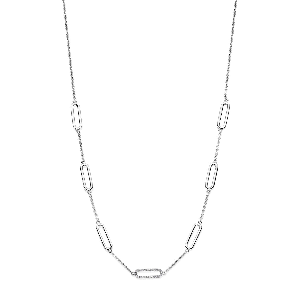 Collier zirkonia 42 + 3 cm zilver gerhodineerd