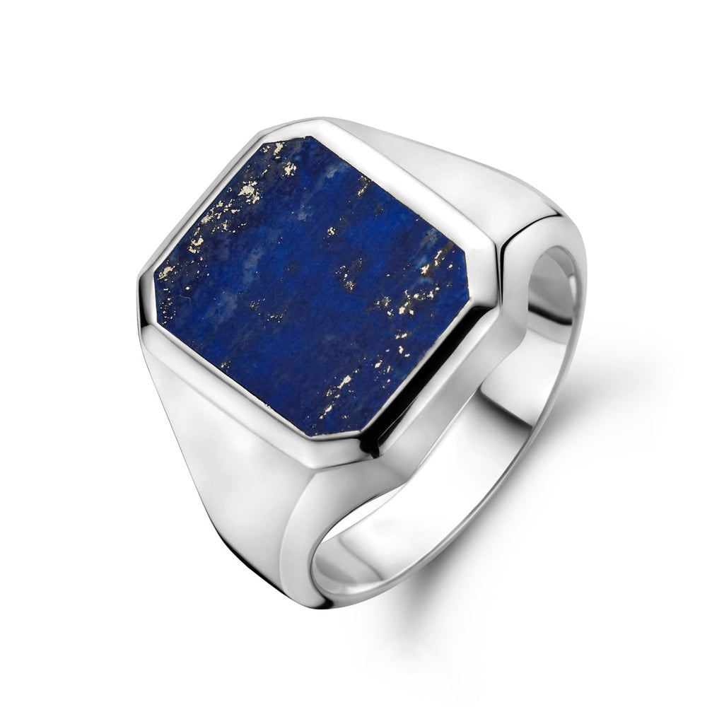 Zegelring massief lapis 13 x 11mm zilver gerhodineerd