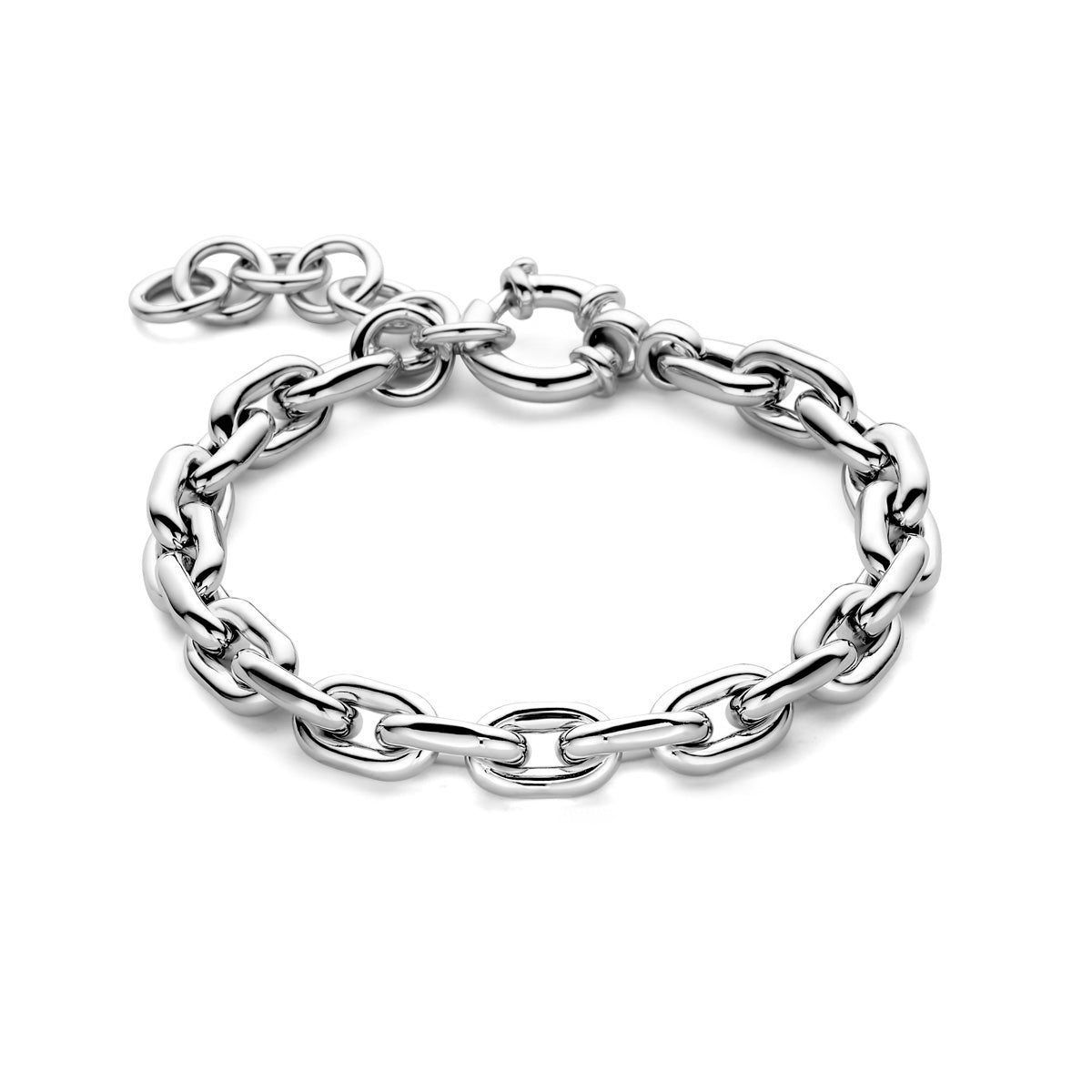 Armband ronde buis 7,6 mm 17 + 4 cm met groot springslot zilver gerhodineerd