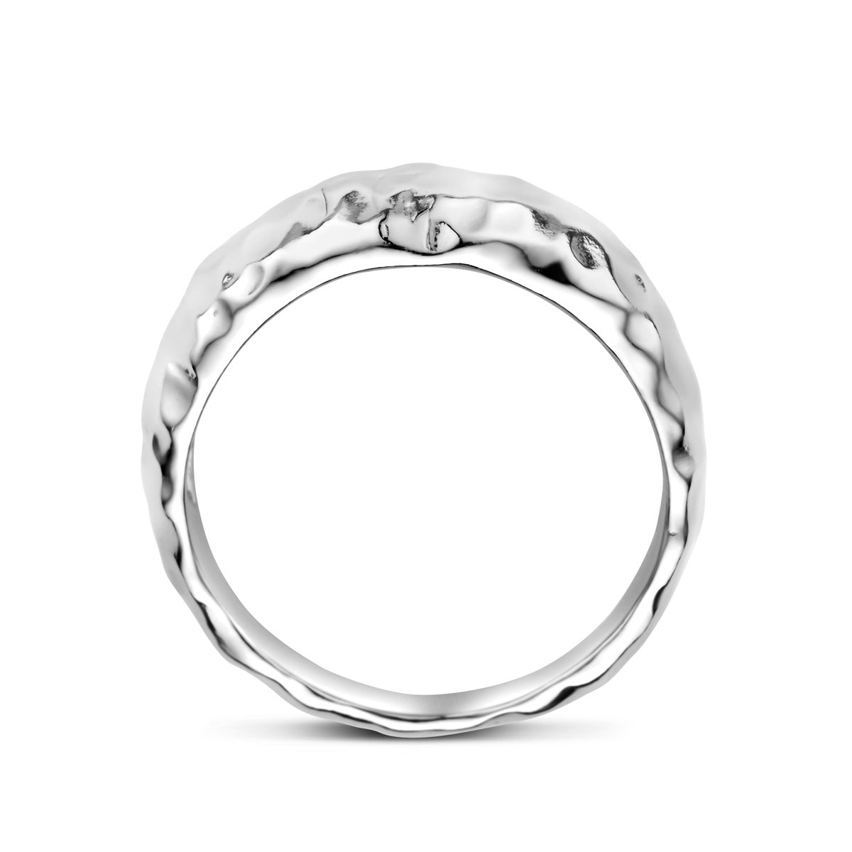 Ring gehamerd zilver gerhodineerd