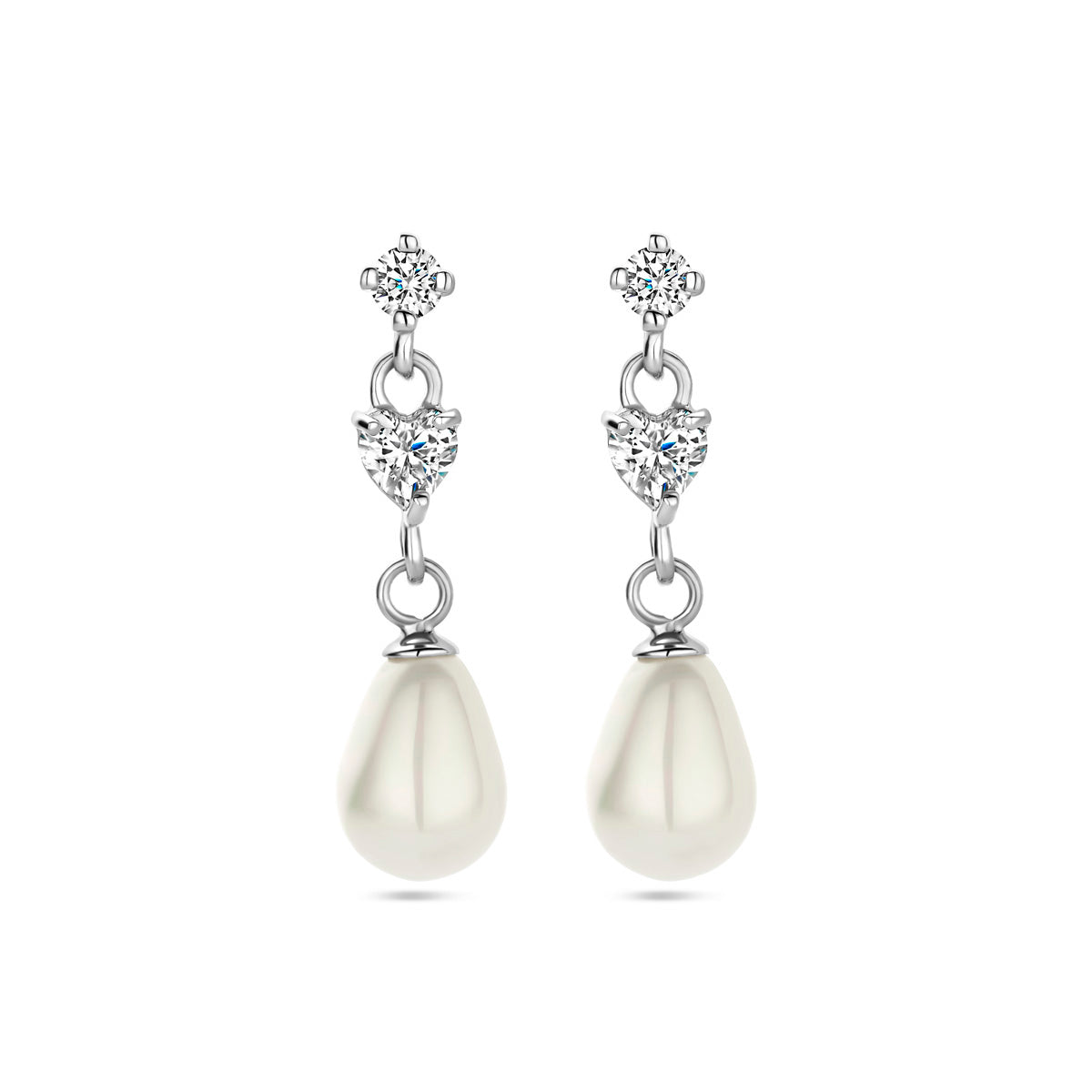 Oorhangers parel zirkonia zilver gerhodineerd