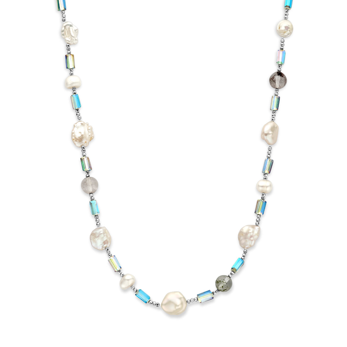 Collier parel en agaat 44,5 + 5 cm zilver gerhodineerd