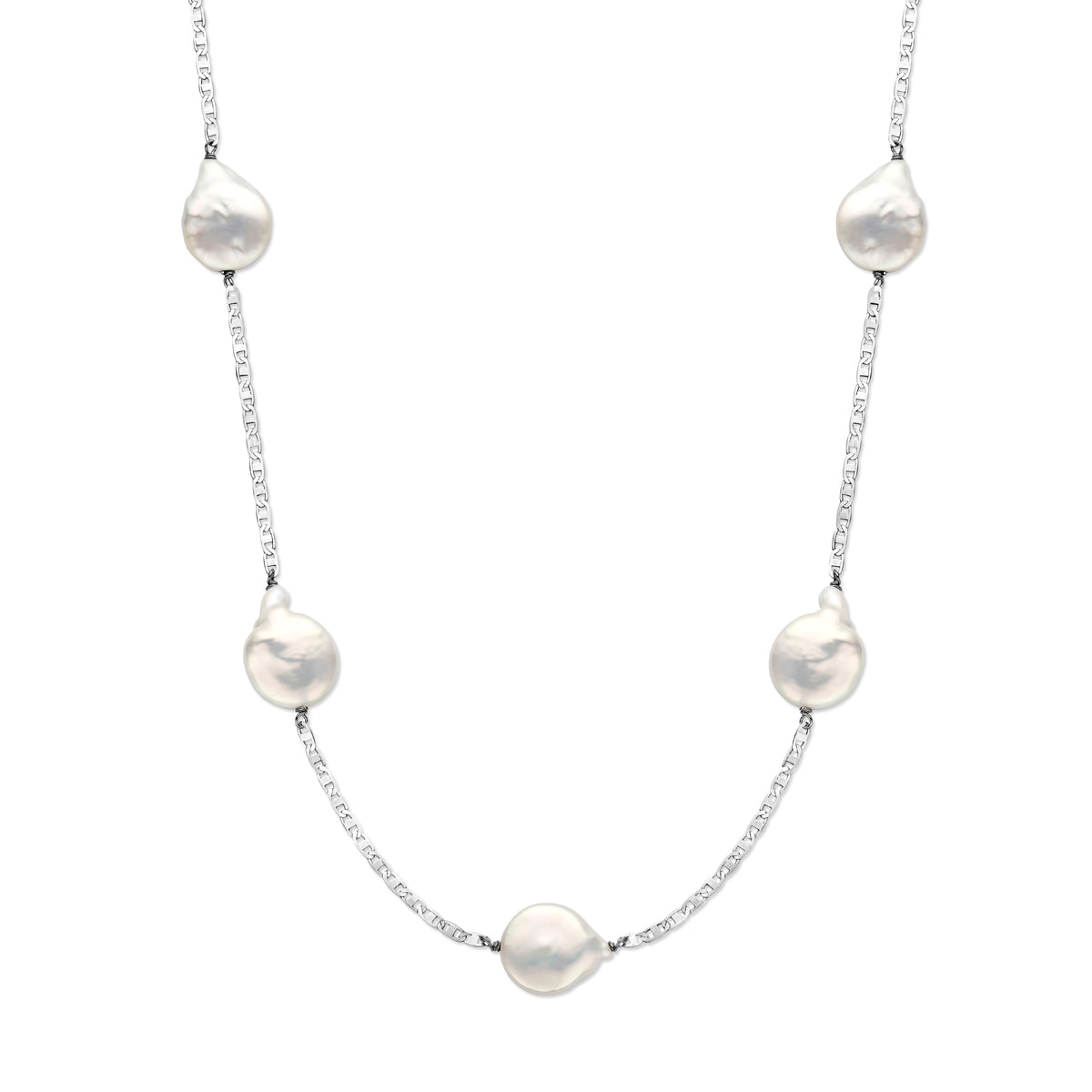 Collier parels barok 70 + 5 cm zilver gerhodineerd