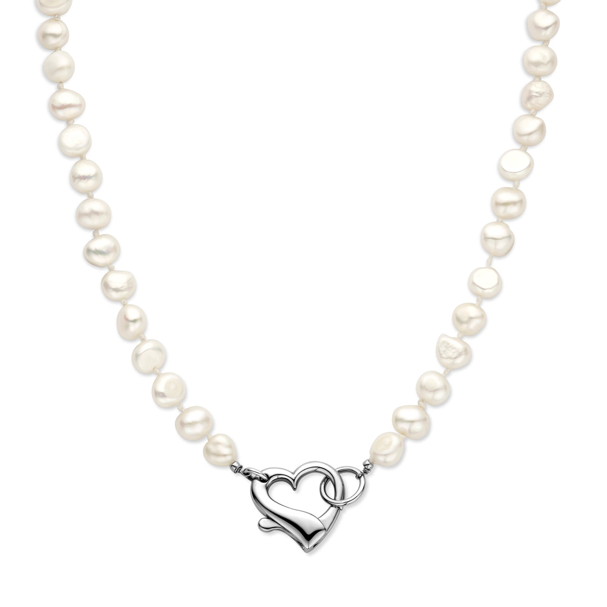 Collier parels en hart 9 mm 45 cm zilver gerhodineerd