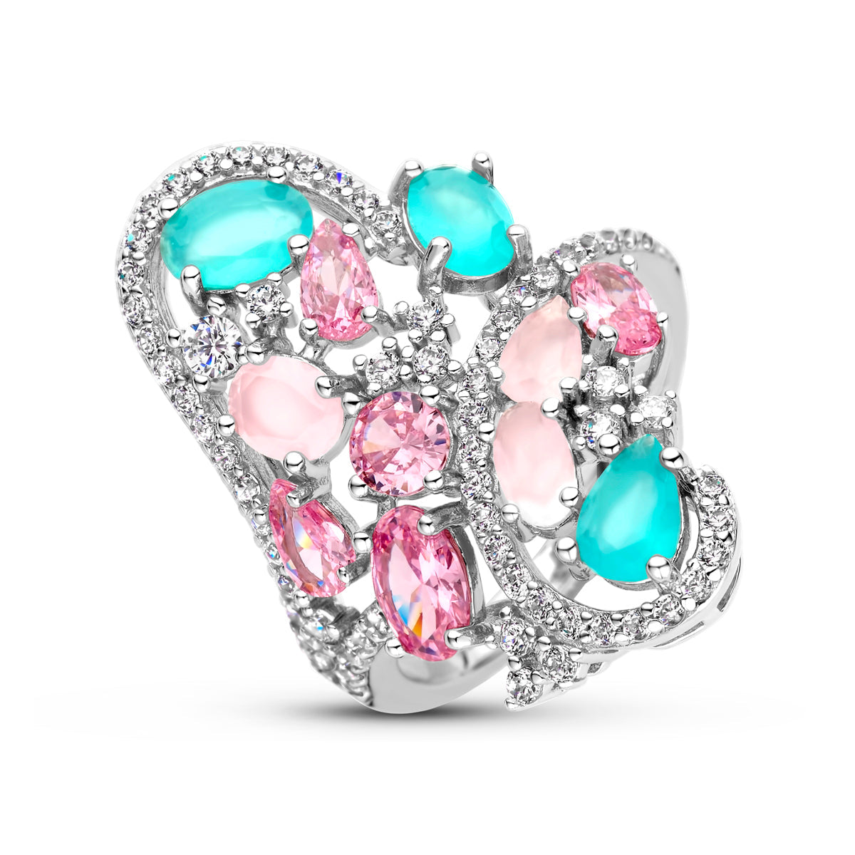 Ring meerdere kleuren zirkonia zilver gerhodineerd