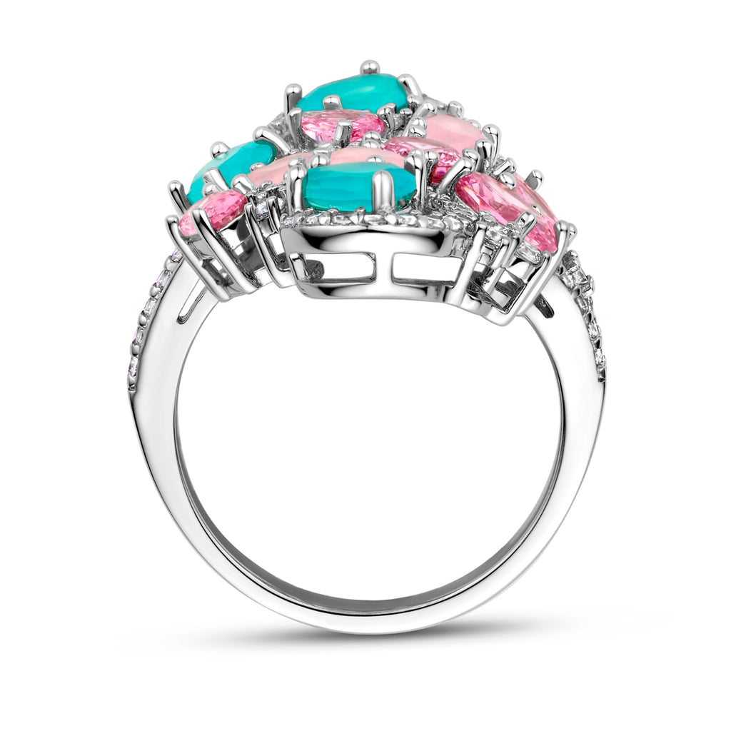 Ring meerdere kleuren zirkonia zilver gerhodineerd