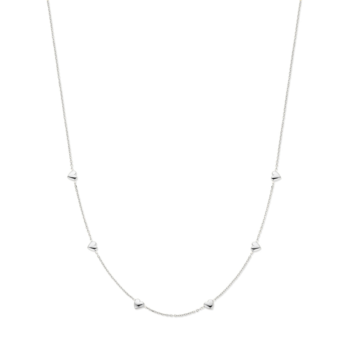 Collier hartjes 41 + 4 cm zilver gerhodineerd