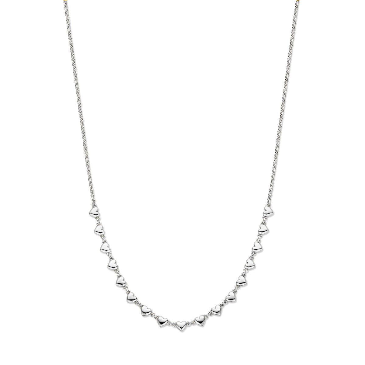 Collier hartjes 41 + 4 cm zilver gerhodineerd