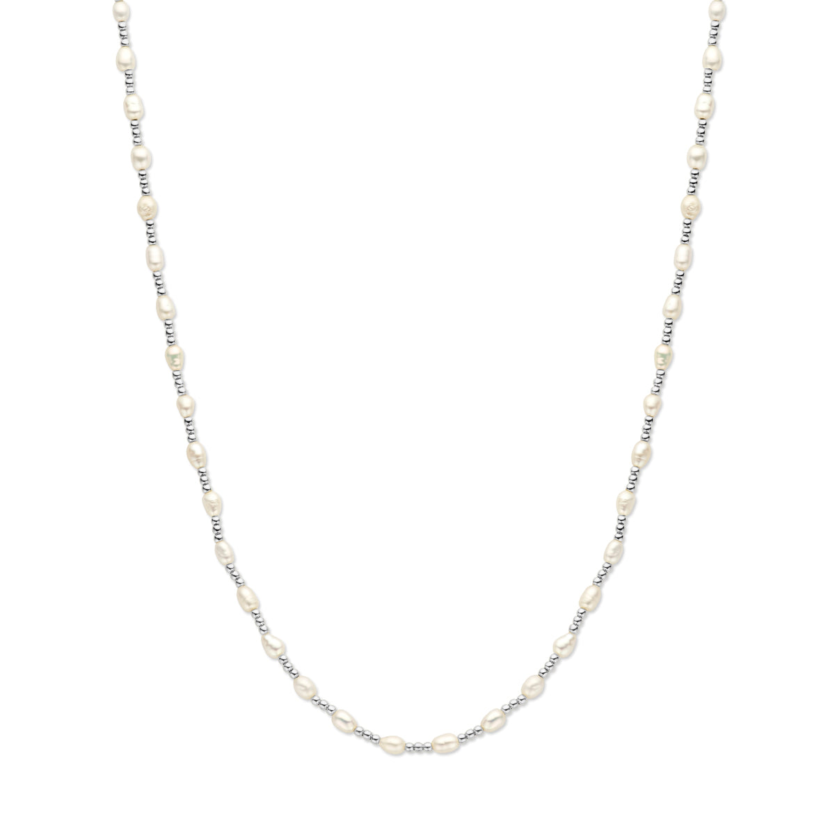 Collier parel 3,8 mm 40 + 3 cm zilver gerhodineerd