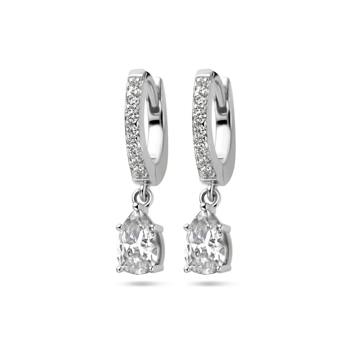 Klapoorringen zirkonia zilver gerhodineerd