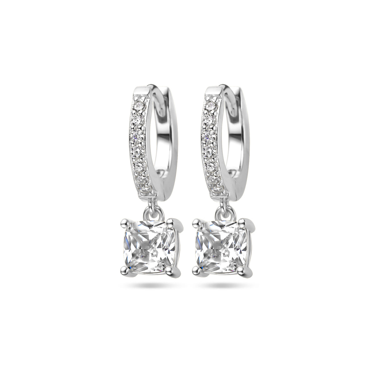 Klapoorringen zirkonia zilver gerhodineerd