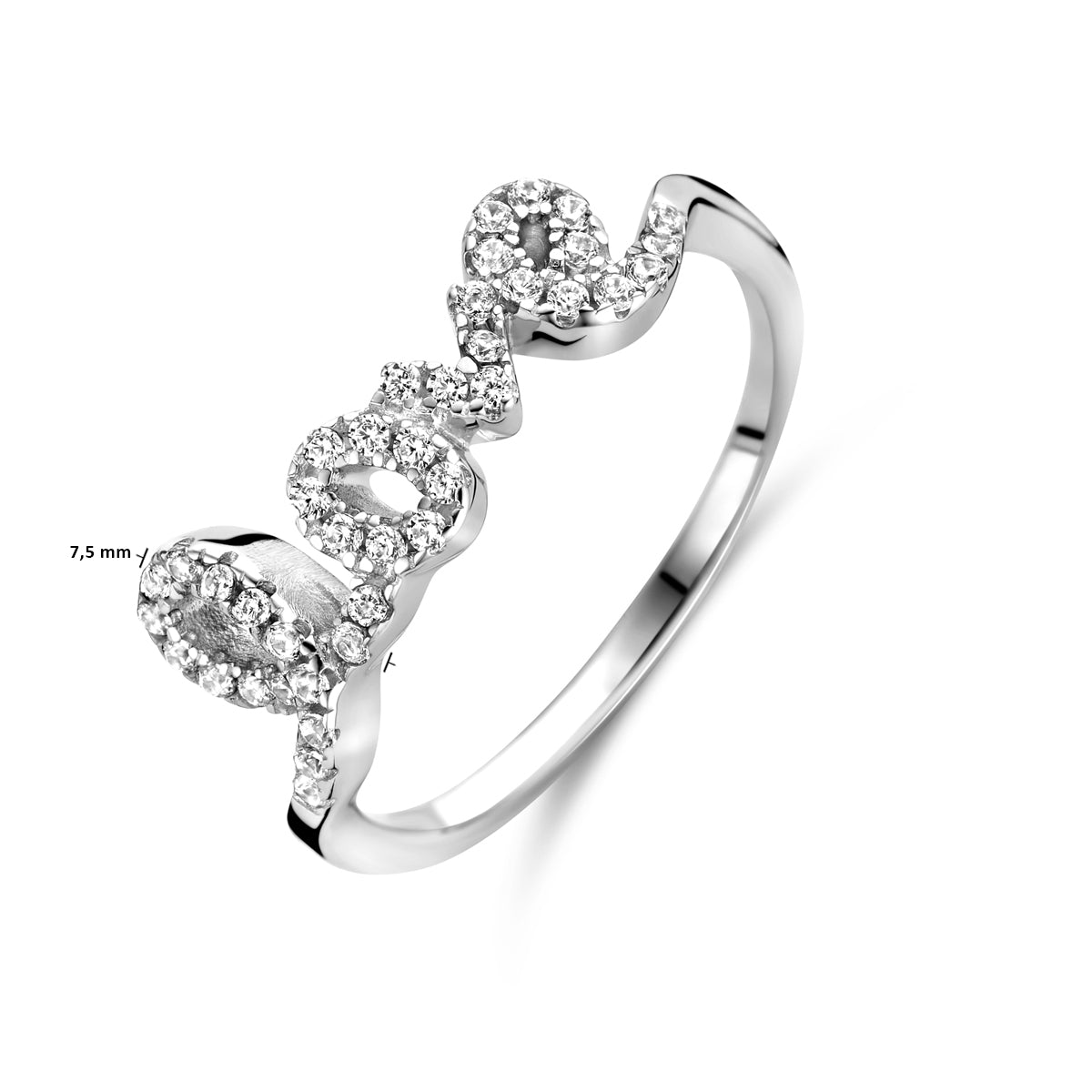 Ring love zirkonia zilver gerhodineerd