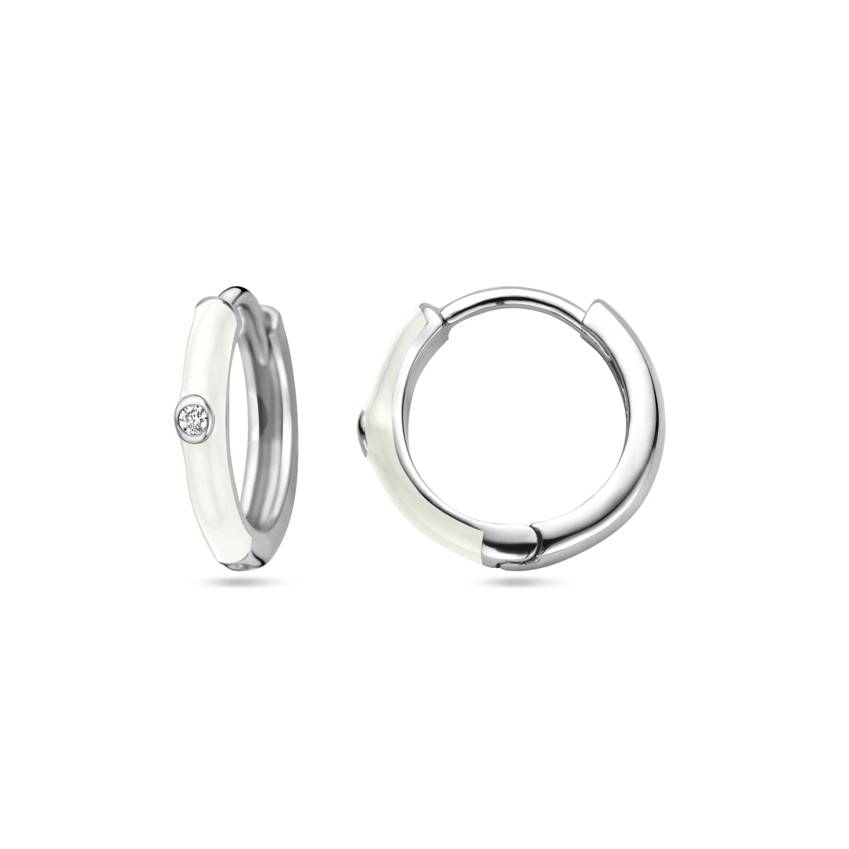 Klapoorringen zirkonia en wit emaille zilver gerhodineerd