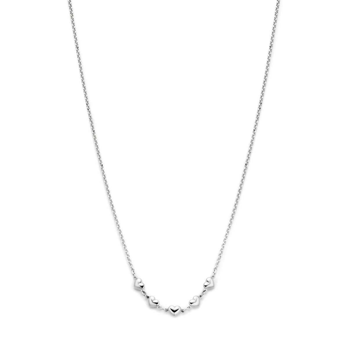 Collier hartjes 41 + 4 cm zilver gerhodineerd