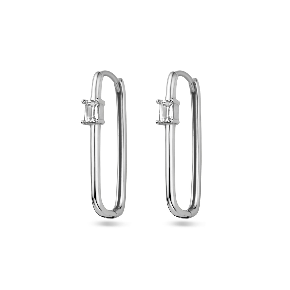 Klapoorringen paperclip zirkonia zilver gerhodineerd