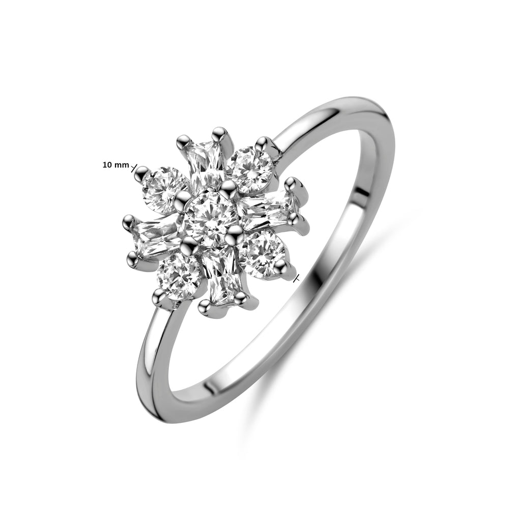 Ring bloem zirkonia zilver gerhodineerd