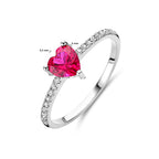 Ring hart corundumkleurig en wit zirkonia zilver gerhodineerd