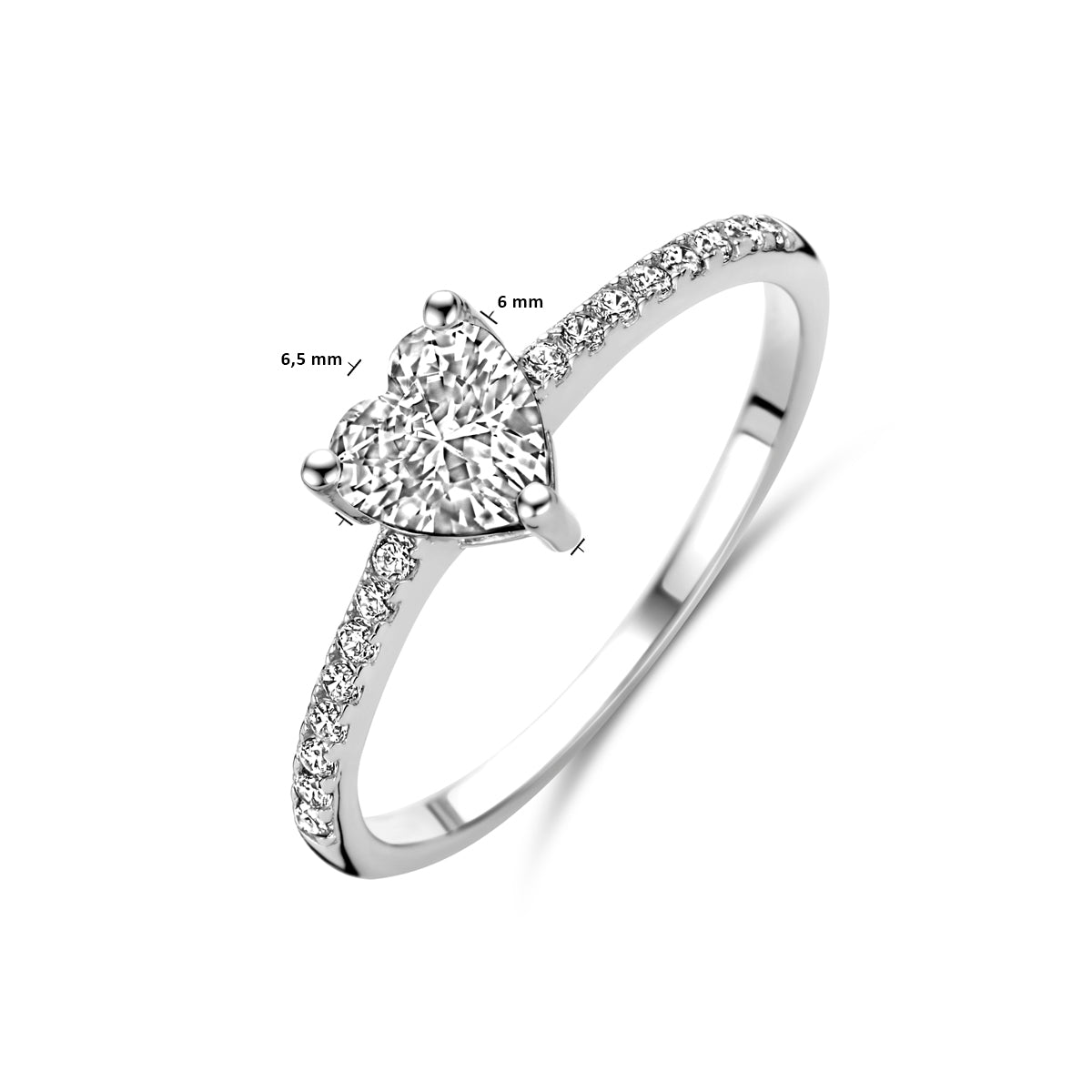 Ring hart zirkonia zilver gerhodineerd