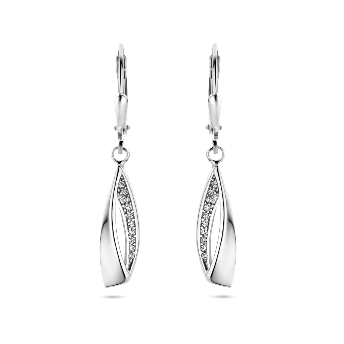 Oorhangers zirkonia brisur haak zilver gerhodineerd
