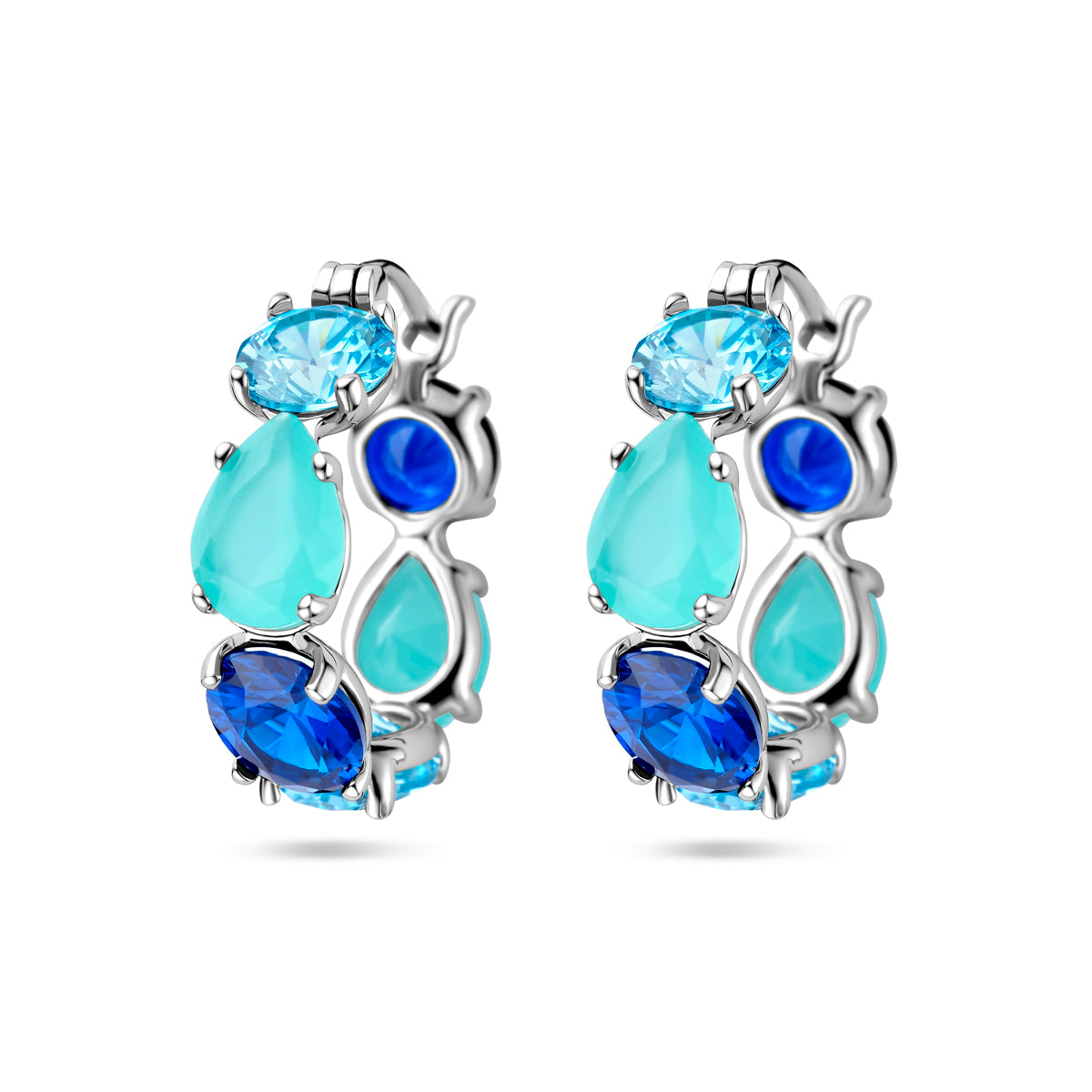 Oorringen gekleurd zirkonia en kleursteen zilver gerhodineerd