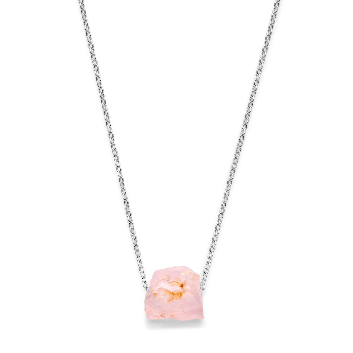 Collier rozenkwarts 42 + 3 cm zilver gerhodineerd