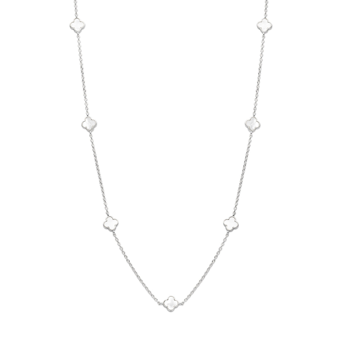 Collier klavertjes parelmoer 43 + 3 cm zilver gerhodineerd