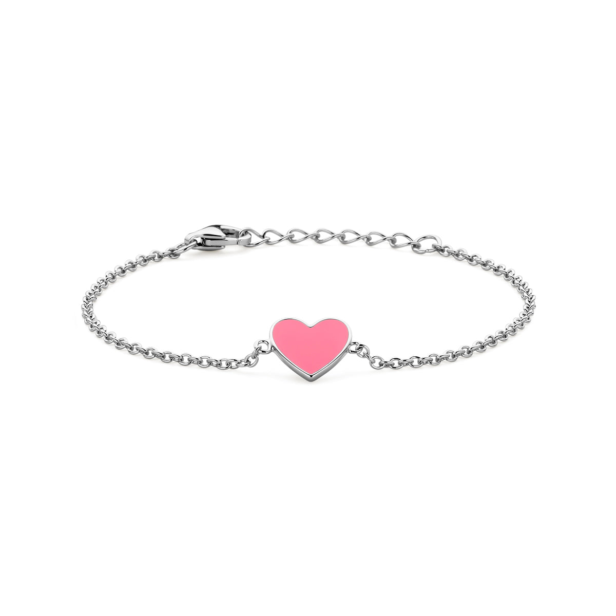 Armband hart roze emaille 13 + 2 cm zilver gerhodineerd