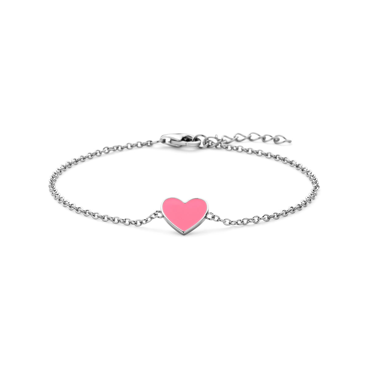 Armband hart roze emaille 16 + 2 cm zilver gerhodineerd