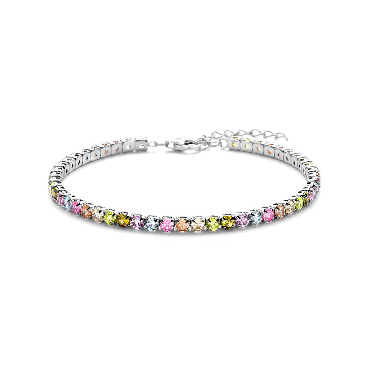 Tennisarmband regenboog zirkonia 3,0 mm 17 + 3 cm zilver gerhodineerd