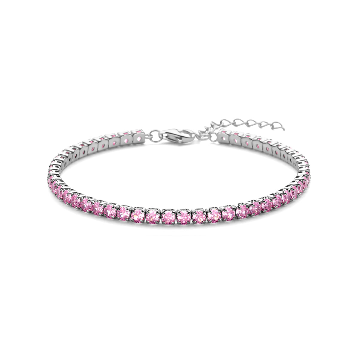 Tennisarmband roze zirkonia 3,0 mm 17 + 3 cm zilver gerhodineerd