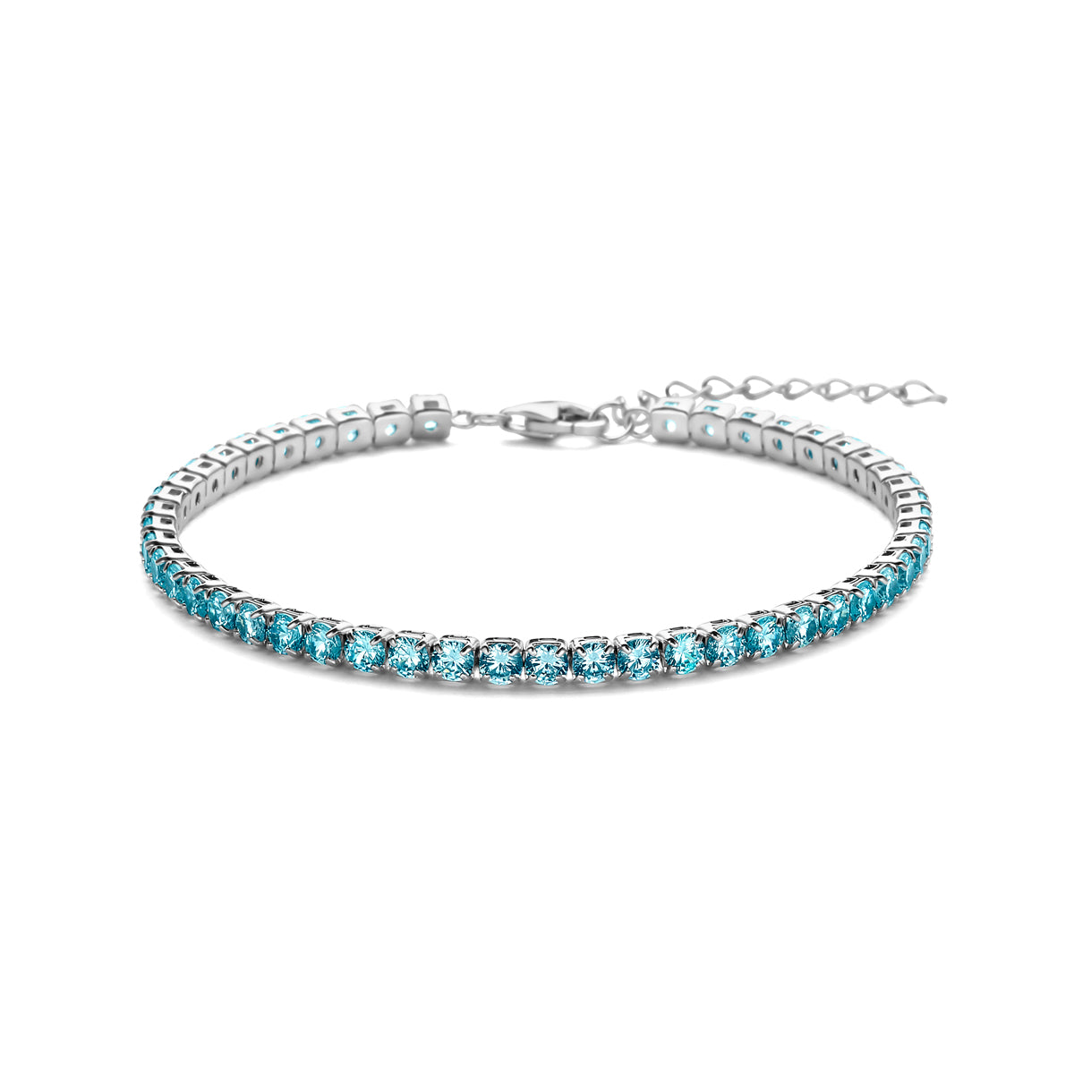 Tennisarmband blauw zirkonia 3,0 mm 17 + 3 cm zilver gerhodineerd