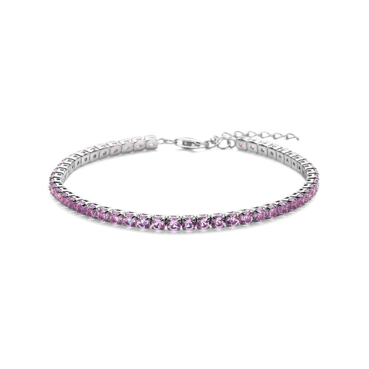 Tennisarmband paars zirkonia 3,0 mm 17 + 3 cm zilver gerhodineerd