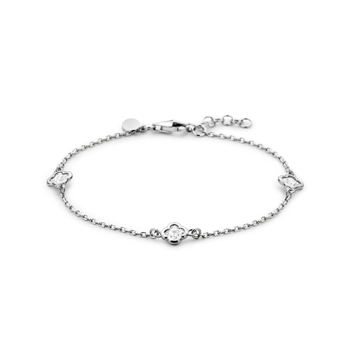 Armband klavertjes zirkonia 17 + 2 cm zilver gerhodineerd