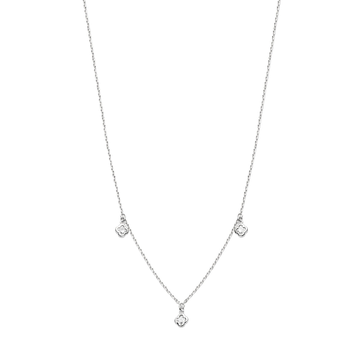 Collier klavertjes zirkonia 41 + 4 cm zilver gerhodineerd