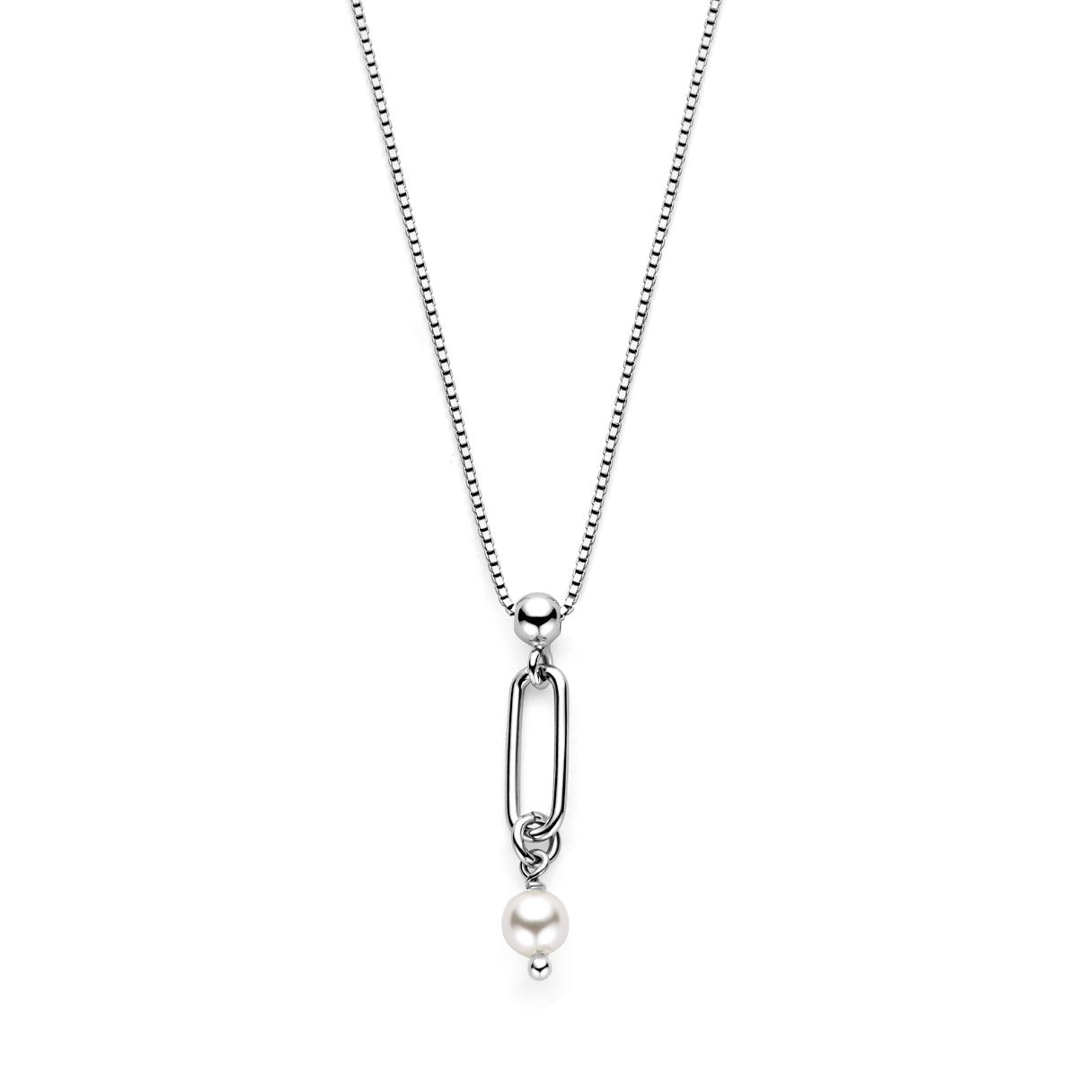 Collier swarovski parel 42 + 3 cm zilver gerhodineerd
