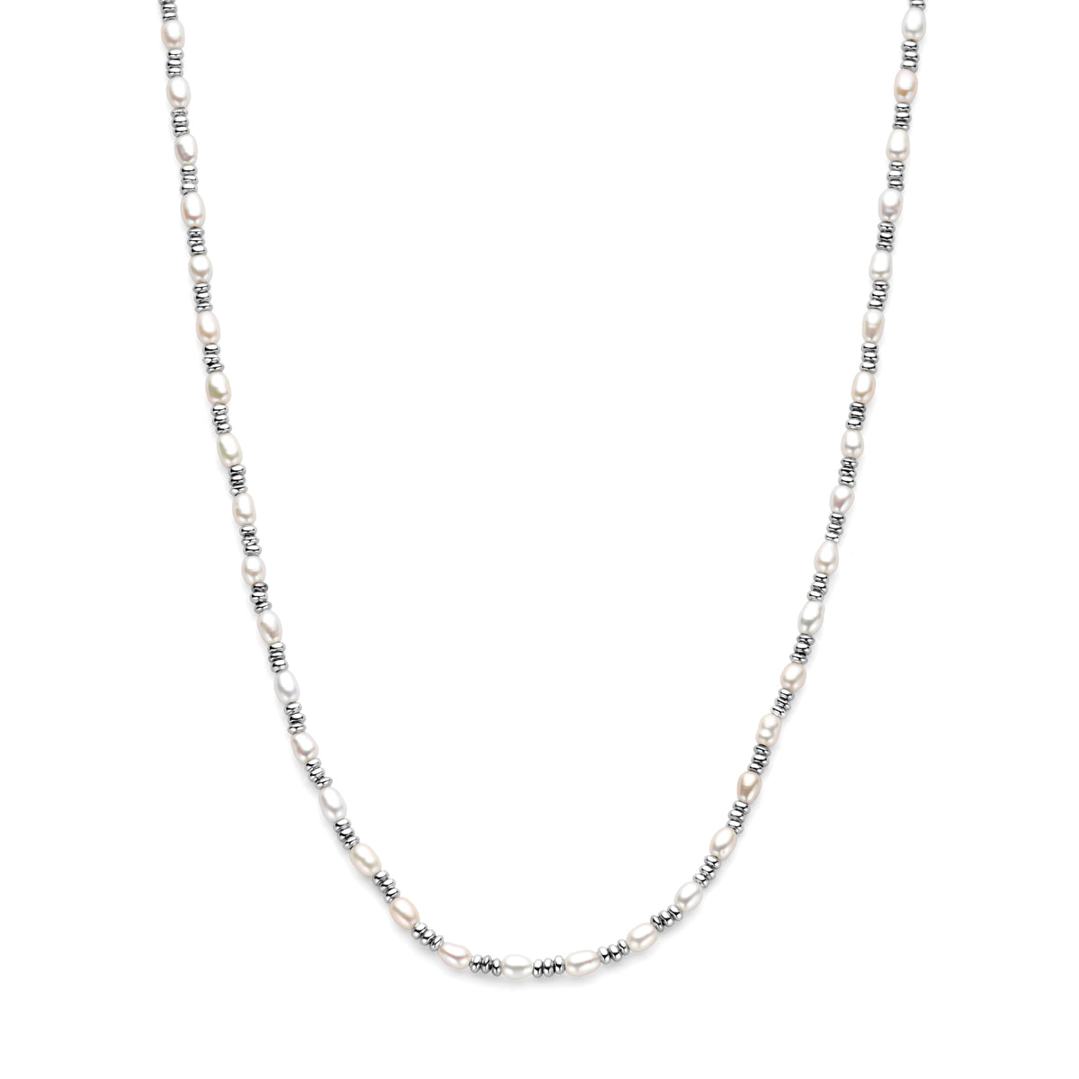 Collier parels zilver gerhodineerd