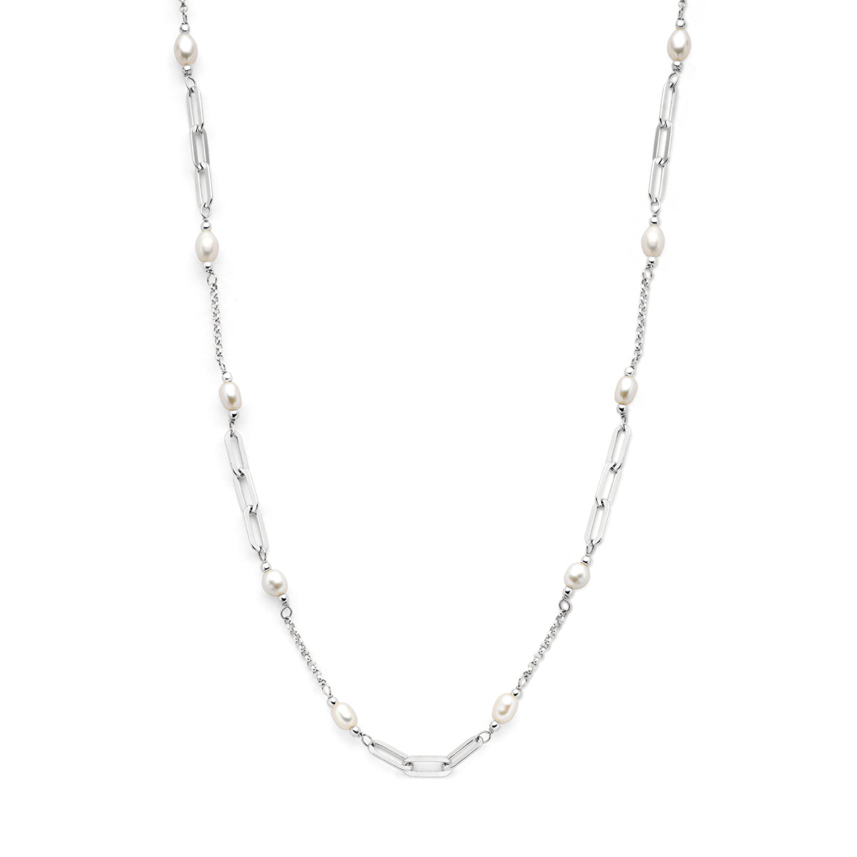 Collier parels 42 + 3 cm zilver gerhodineerd