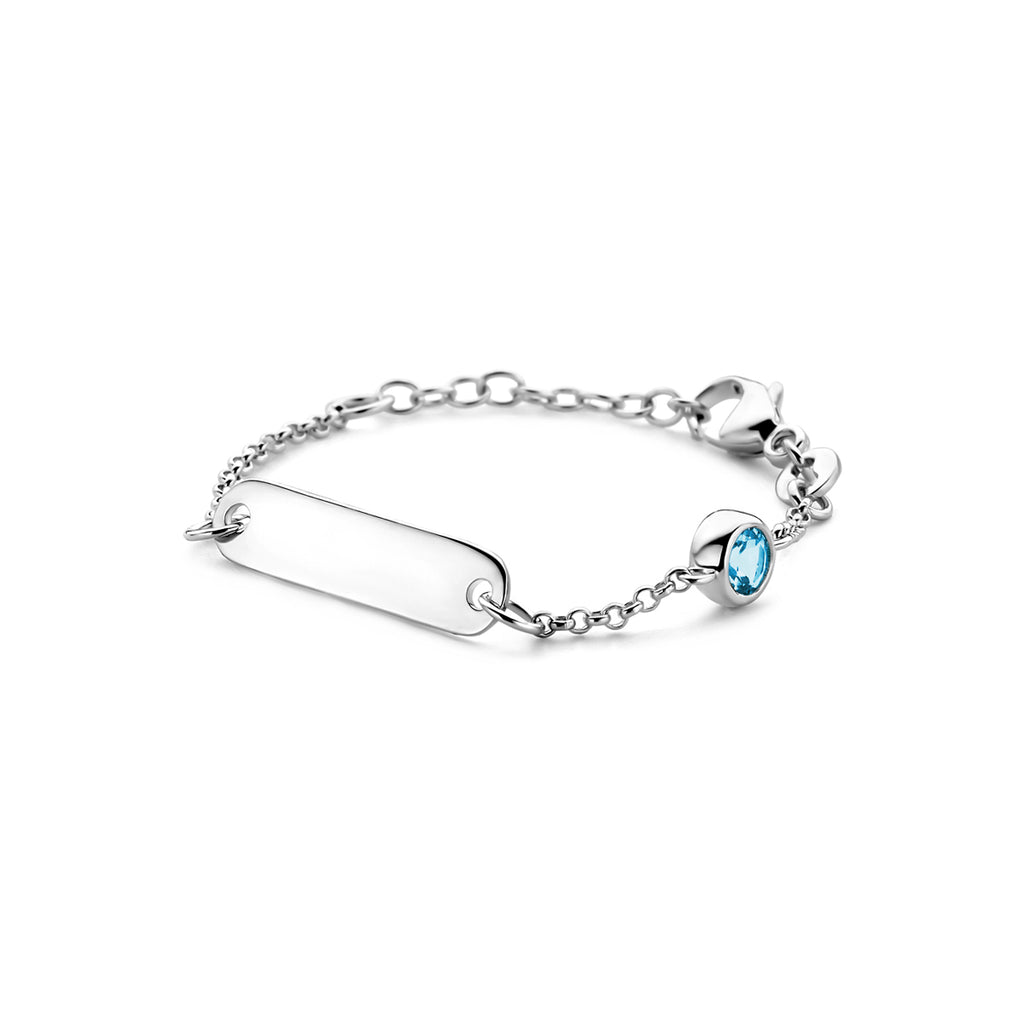 Graveerarmband plaat 5,0 mm met geboortesteen 9 + 2 cm zilver gerhodineerd