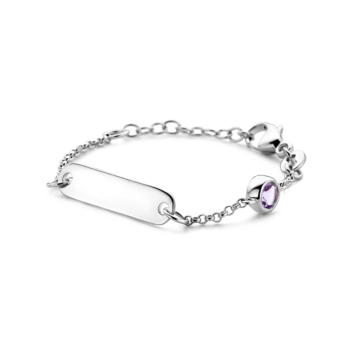 Graveerarmband plaat 5,0 mm met geboortesteen 9 + 2 cm zilver gerhodineerd
