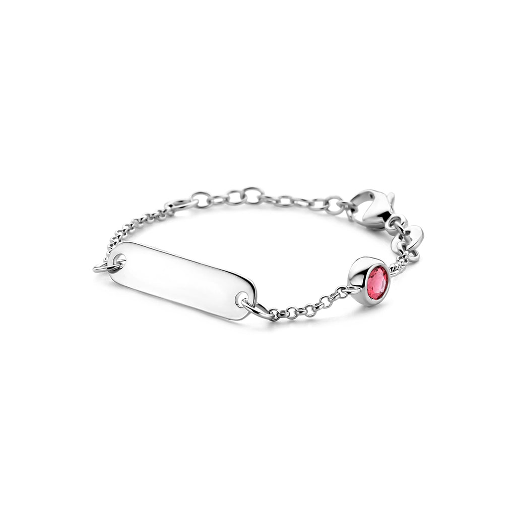 Graveerarmband plaat 5,0 mm met geboortesteen 9 + 2 cm zilver gerhodineerd